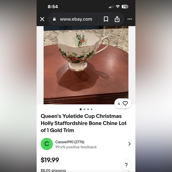 Yuletide Queen Anne Fine Bone China Holiday Holly Teacup and Saucer Set - Picture 6 of 6